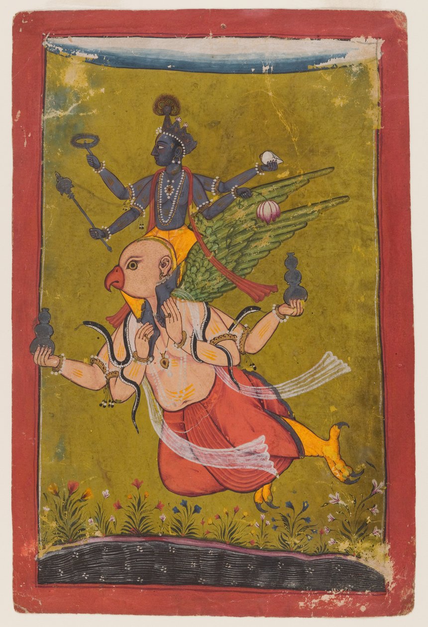 Vishnu on Garuda by Indian School