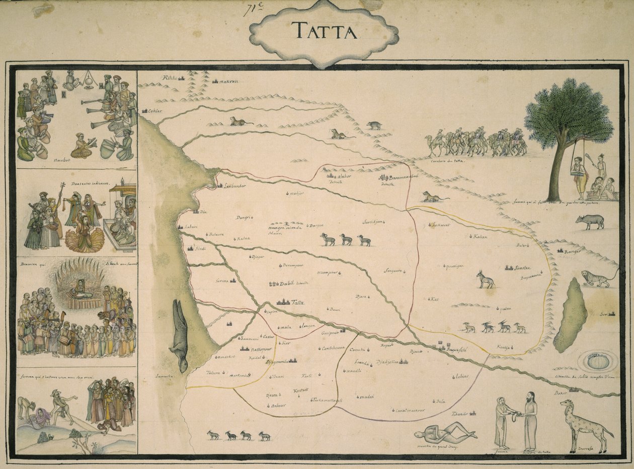 Tatta, from a collection of maps of Mughal India, from an album commissioned by Jean-Baptiste-Joseph Gentil by Indo European Indo European