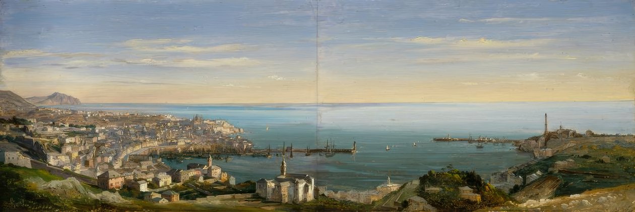 View of Genoa with the Port by Ippolito Caffi