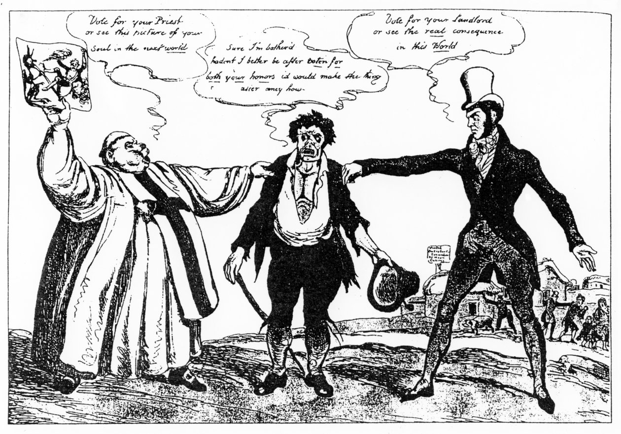 Cartoon of the Campaign for the County Clare By-Election, 1828 by Irish School