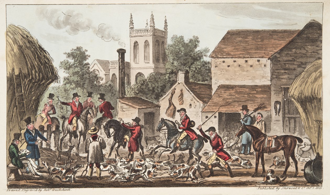Going Out; A View of Berkeley Hunt Kennel, from The English Spy by Isaac Robert Cruikshank