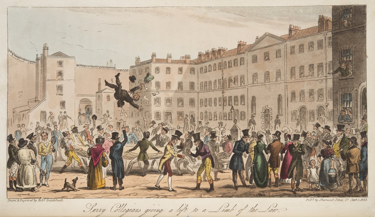 Surrey Collegians Giving a Lift to a Limb of the Law, from The English Spy by Isaac Robert Cruikshank