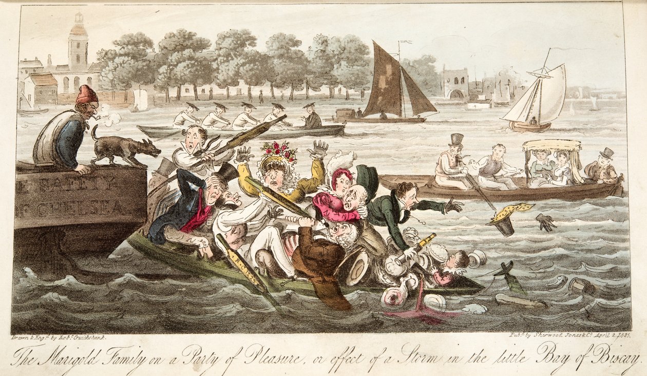 The Marigold Family on a Party of Pleasure, or effect of a Storm in the little Bay of Biscay, from The English Spy by Isaac Robert Cruikshank