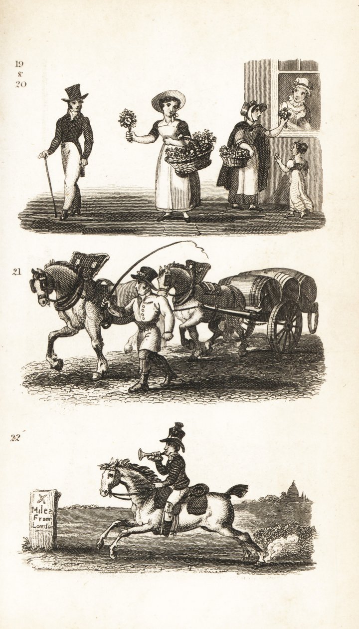 Nosegays, Watercress girl, Brewer’s Dray and Twopenny-Post Boy by Isaac Taylor