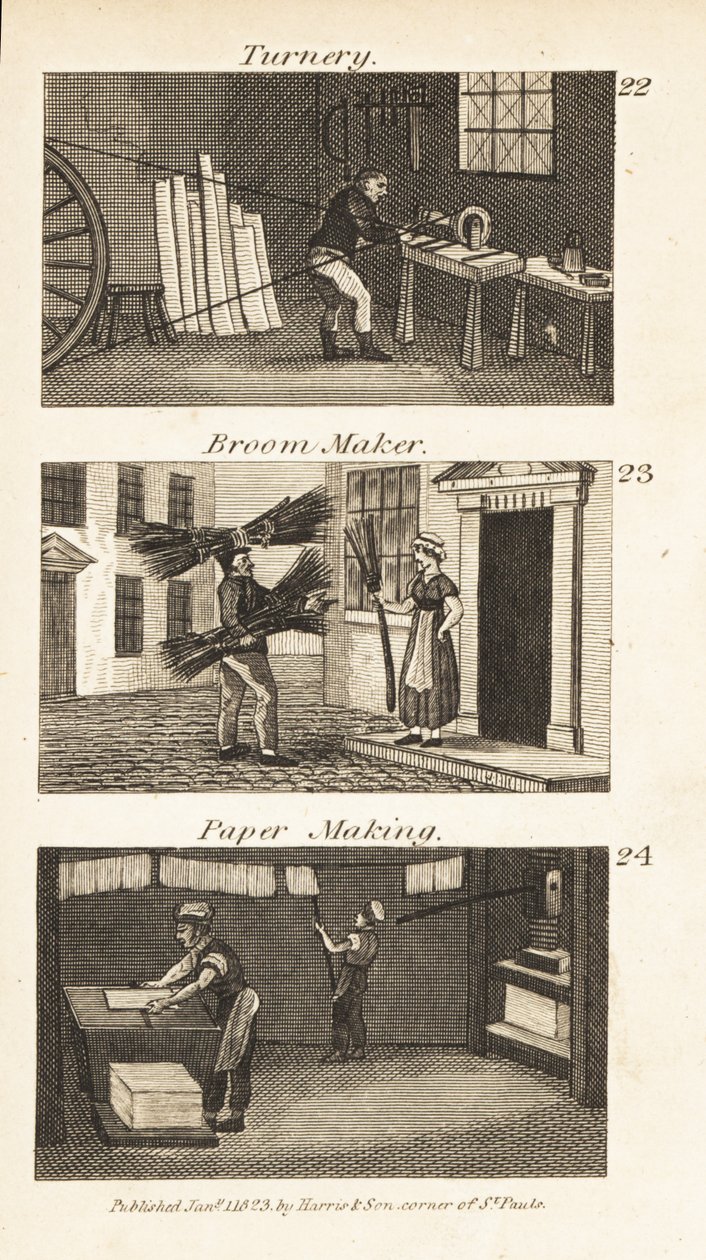 Trades in Regency England: Turnery, broom-maker and paper making by Isaac Taylor