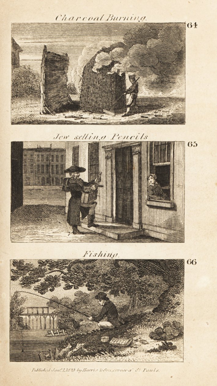 Trades in Regency England: charcoal burning, Jew selling pencils, and fishing by Isaac Taylor