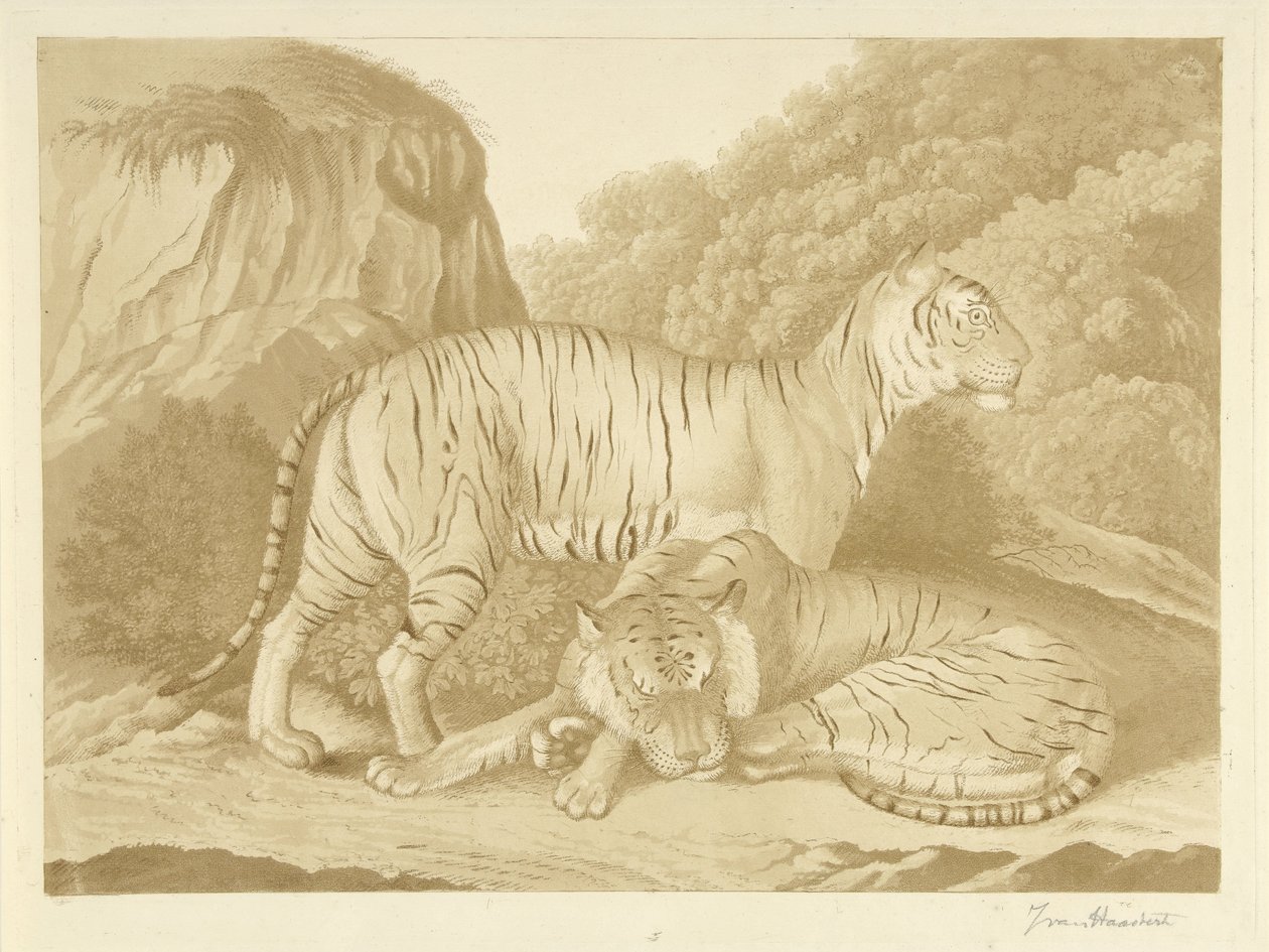 Two Tigers in a Landscape by Isaac van Haastert (signed by artist)