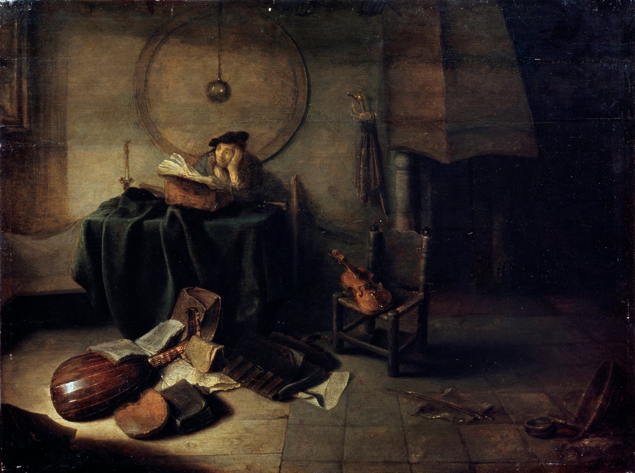 Melancholy II Scientist in His Studio, Dutch Painting of 17th Century by Isaak de Jouderville
