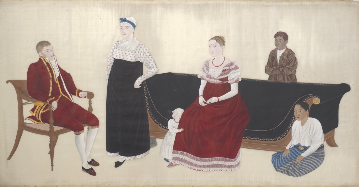 Portrait of the Cock Blomhoff Family, their Wetnurse and two Enslaved Servants by Ishizaki Yushi (attributed to)