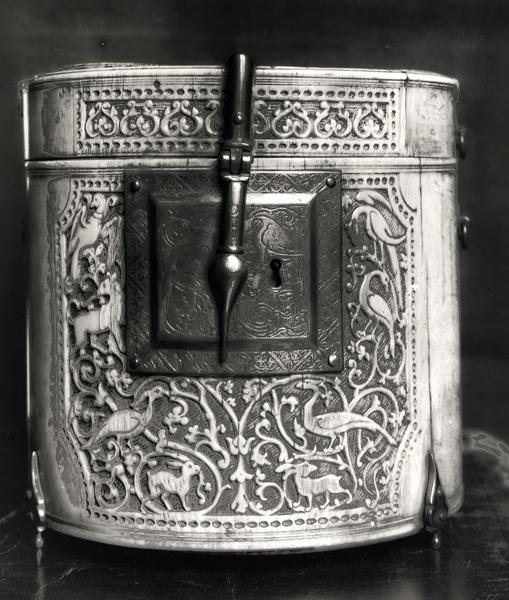 Cylindrical box carved with animals, Moorish by Islamic School