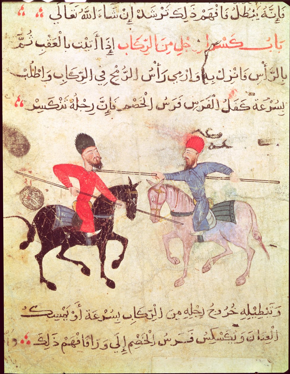 Two men duelling on horseback, from Old Cairo by Islamic School