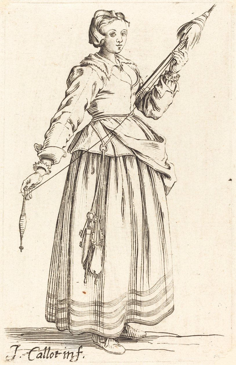Young Woman with Distaff, Facing Right by Israel Henriet after Jacques Callot