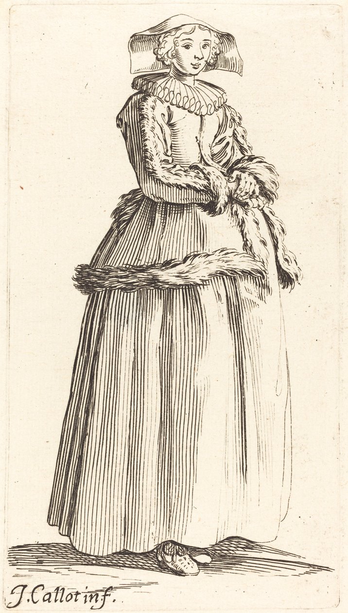 Young Woman with Hands Folded, Facing Right by Israel Henriet after Jacques Callot