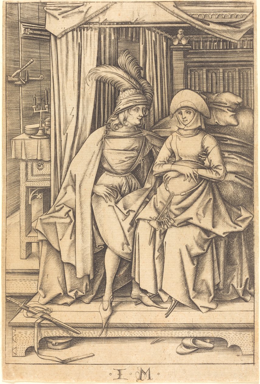 Couple Seated on a Bed, c. 1495-1503 by Israhel van Meckenem