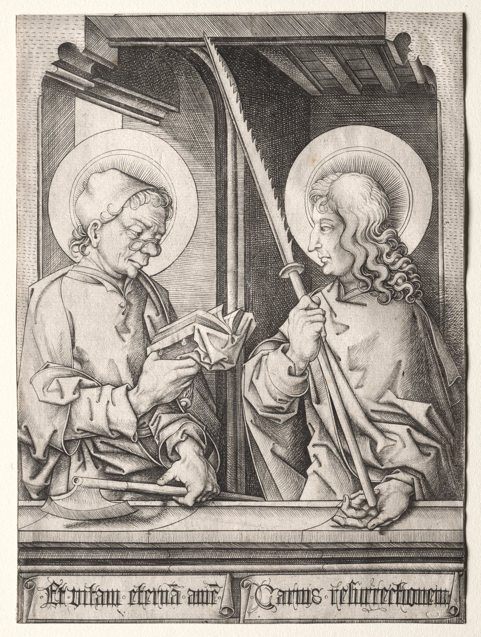 The Twelve Apostles at Gothic Windows: St. Matthias and St. Judas Thaddaeus by Israhel van Meckenem
