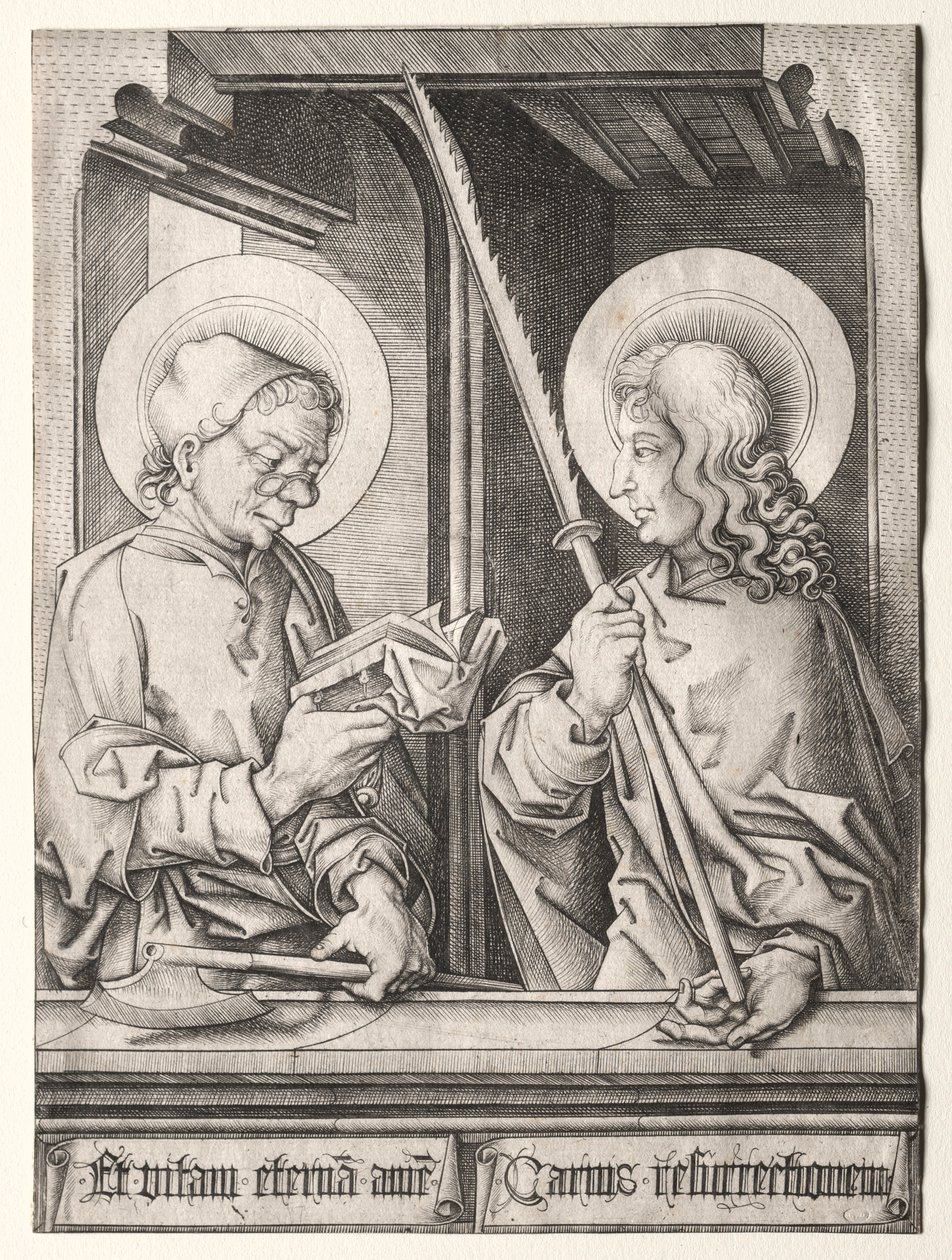 The Twelve Apostles at Gothic Windows: St. Matthias and St. Judas Thaddaeus by Israhel van Meckenem