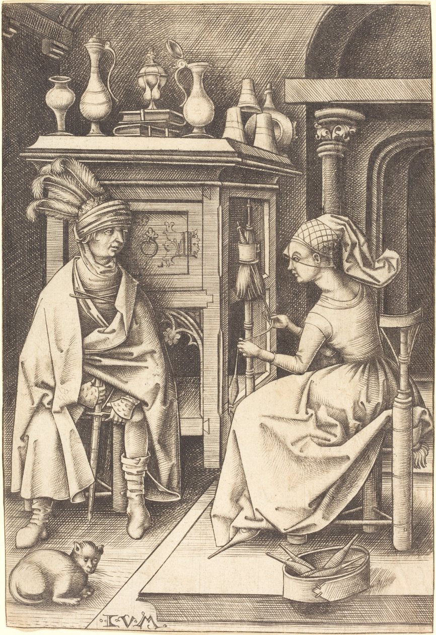 The Visit to the Spinner, c. 1495-1503 by Israhel van Meckenem