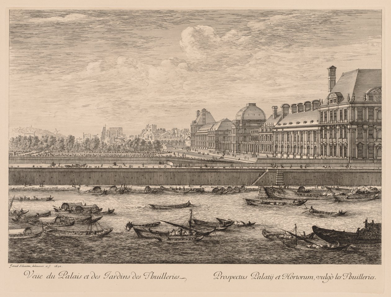 View of the Palace and Gardens of the Tuileries from the Quay by Israël Silvestre