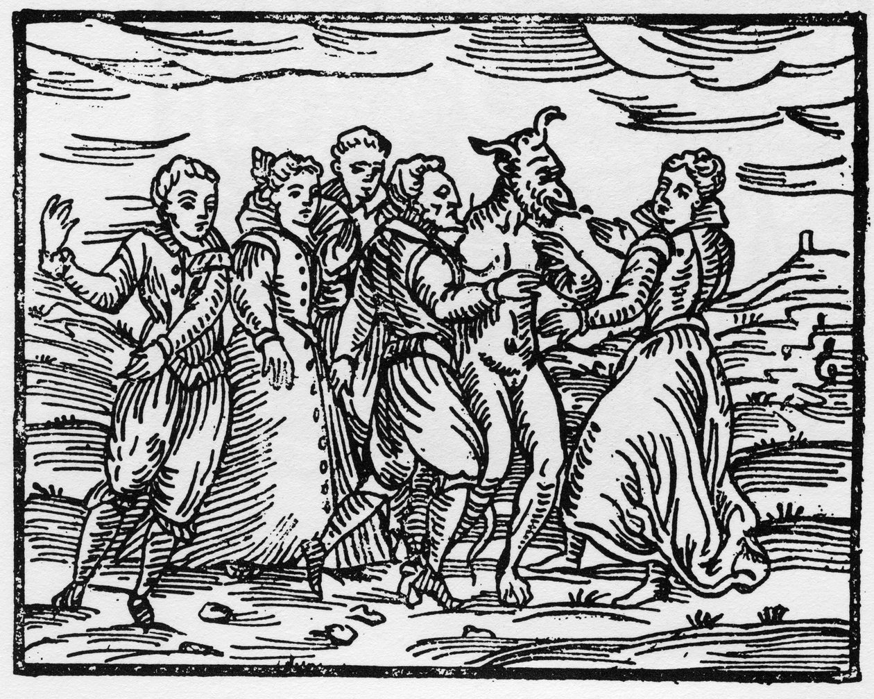 Witches dancing with the Devil, illustration from Compendium Maleficarum by Francesco Maria Guazzo, 1608 by Italian School