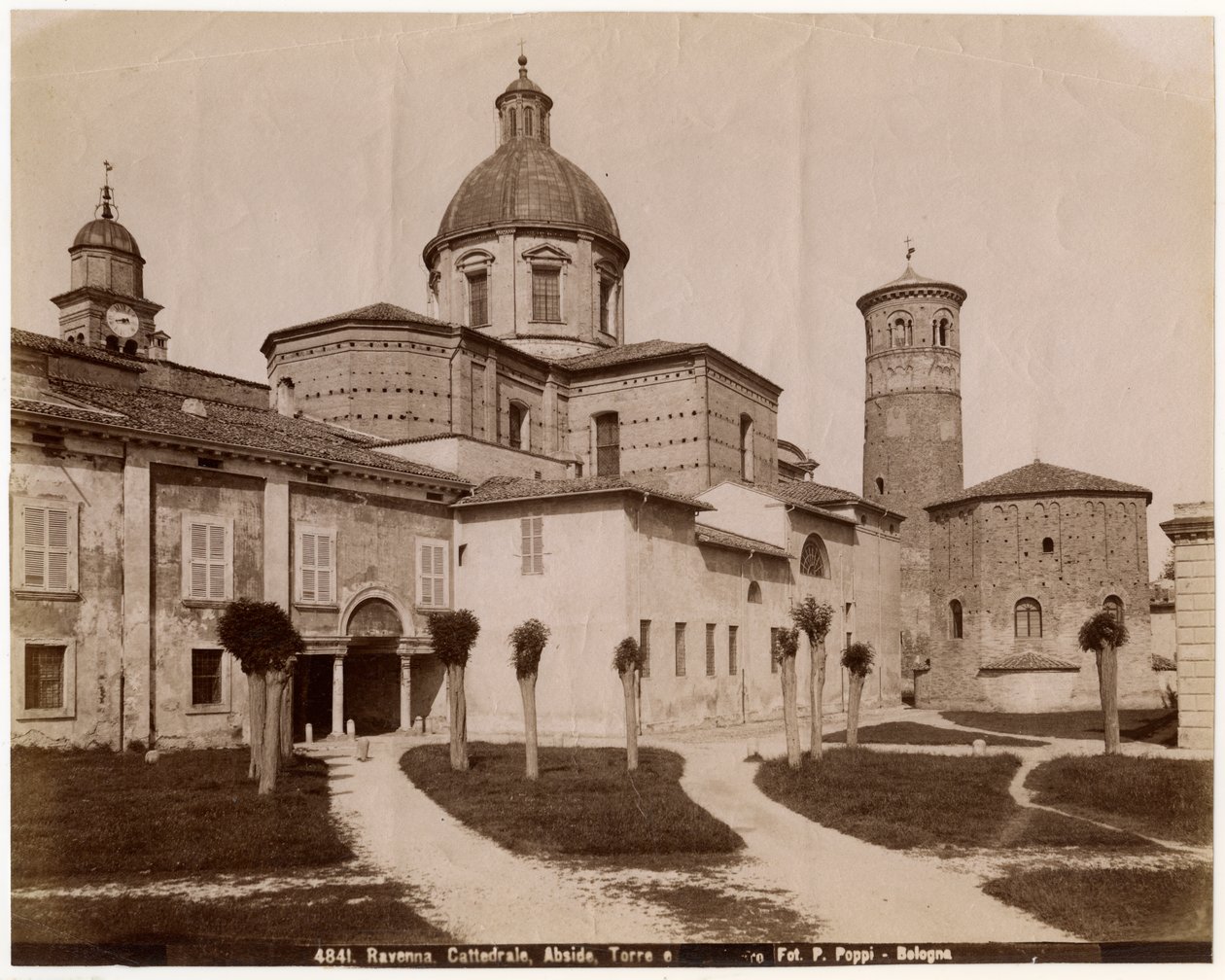 Cathedral of Resurrection of Our Lord Jesus Christ, with Baptistery on Right, Ravenna, Emilia-Romagna, Italy, Photograph by Pietro Poppi, Bologna, ca 1900 by Italian Photographer