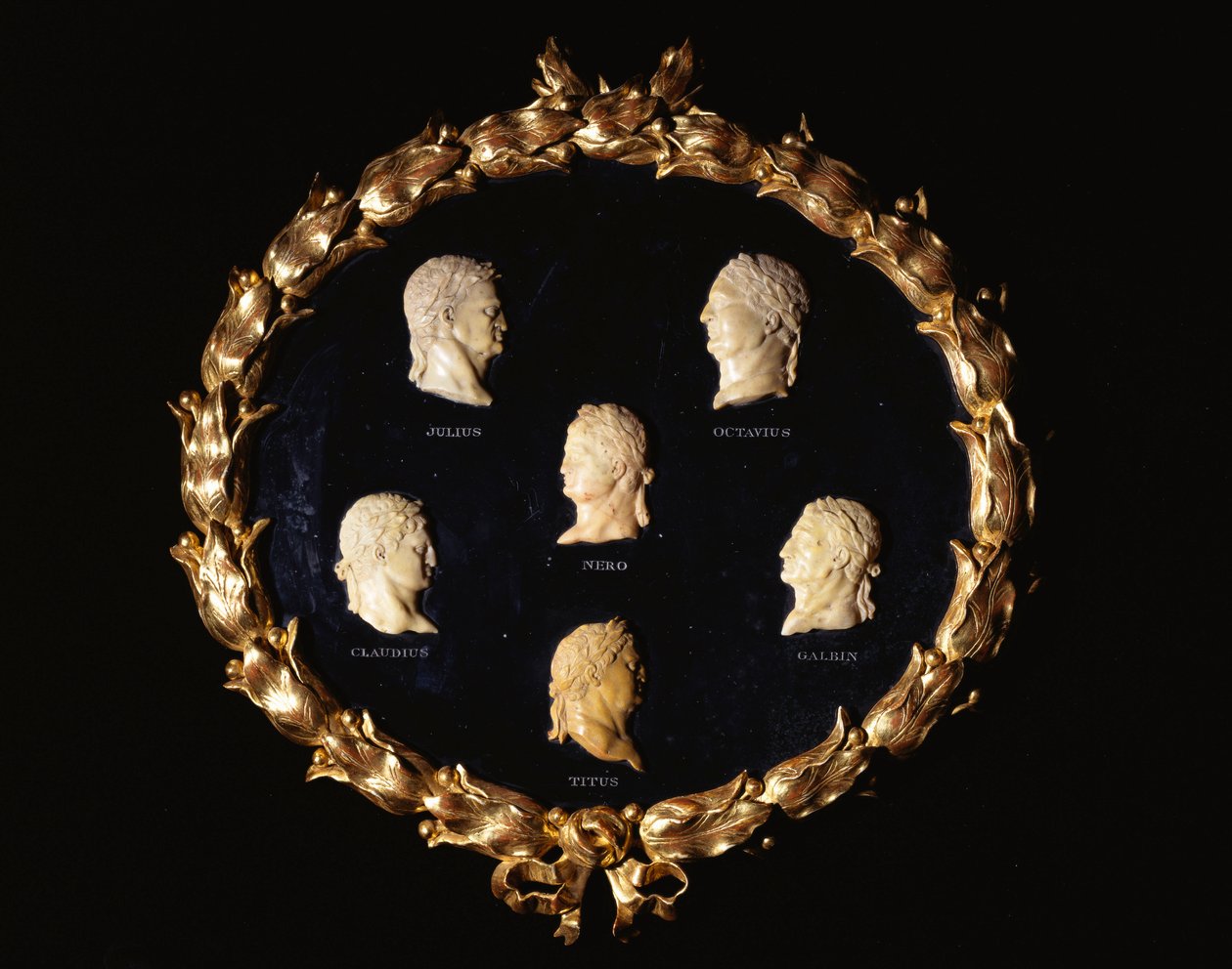 A Set of Six Italian Siena Marble Relief Profile Busts of Roman Emperors, Incised with the Names Octavius, Galbin, Titus, Claudius, Julius and Nero by Italian School