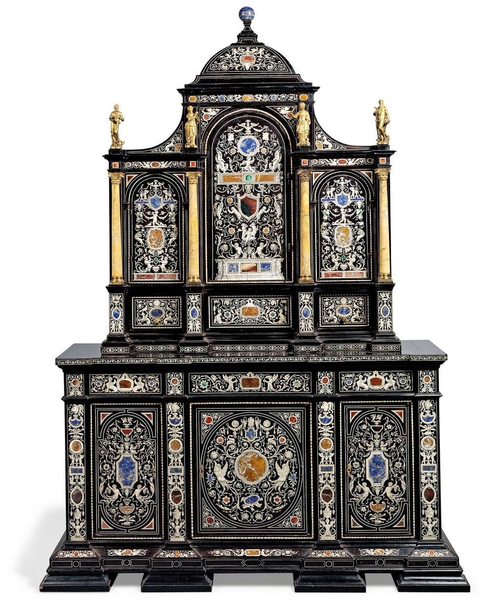 An Italian ormolu-mounted ivory and hardstone-inlaid ebony and ebonised cabinet by Italian School