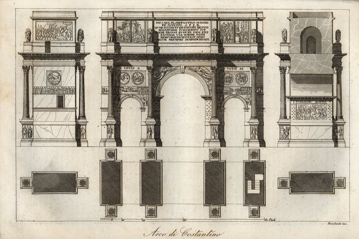 Arch of Constantine in Rome - engraving from 