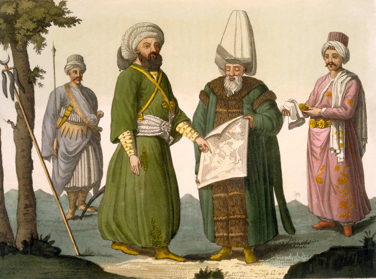 Bascia (Military Commander) a Bascia in Battle Dress, Body Guard of the Bascia and Page, plate 18 from Part III, Volume I of The History of the Nations, engraved by D.K. Bonatti by Italian School