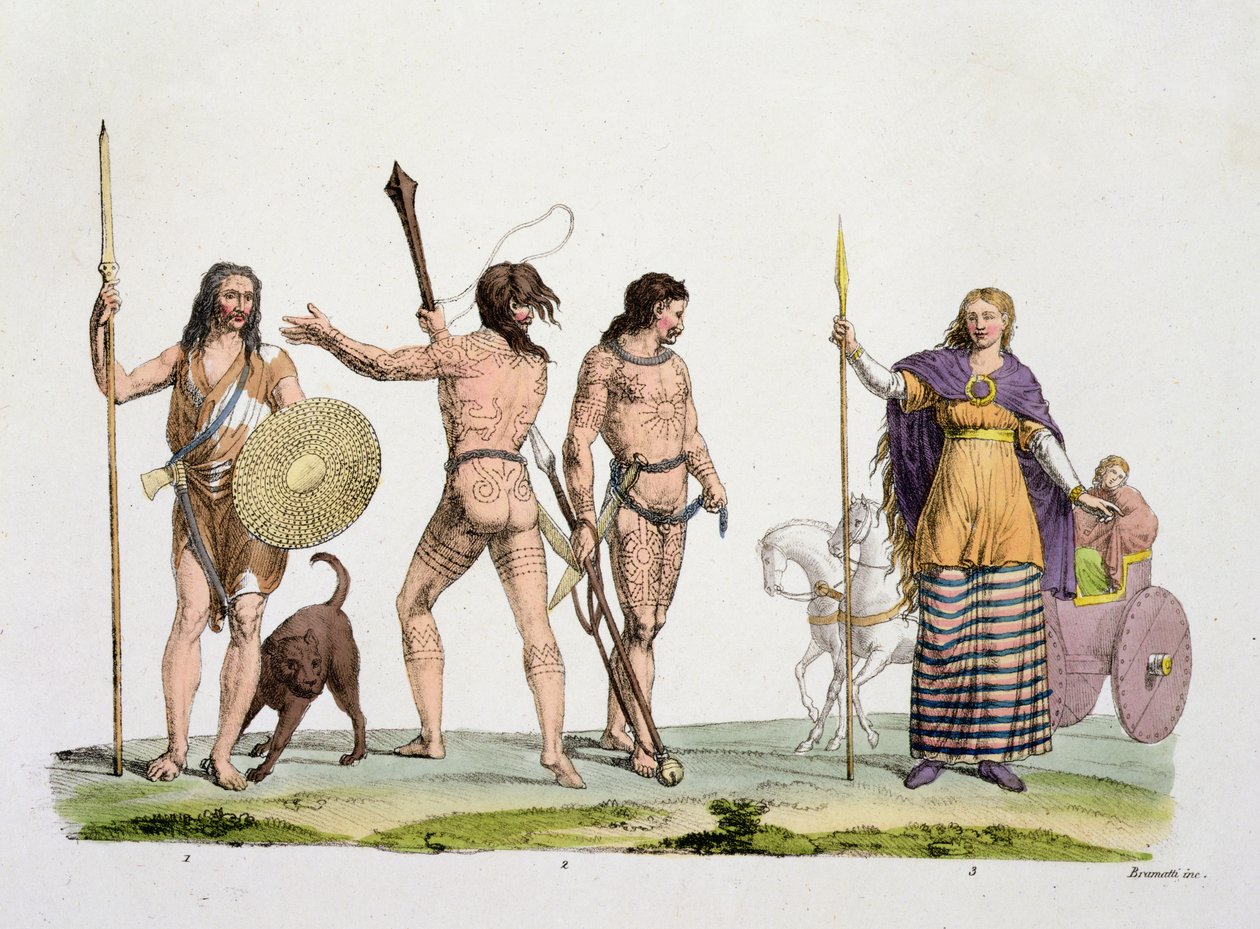 Britons, Caledonians, and Queen Boadicea, plate 4 from The History of the Nations by Italian School