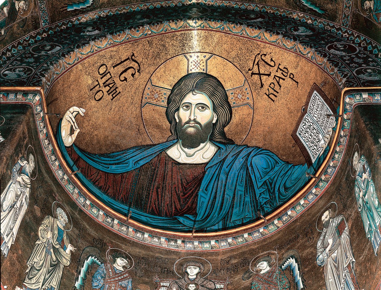Christ pantocrator or Christ in Glory, decorating the apse of the cathedral of Monreale, Sicily, Italy by Italian School