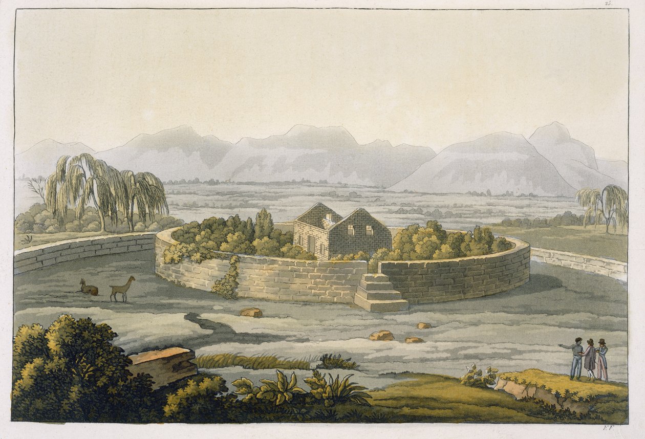 Circular Fortress of Cannar, Peru, from Le Costume Ancien et Moderne, Volume II, plate 1, by Jules Ferrario, published c.1820s-30s by Italian School