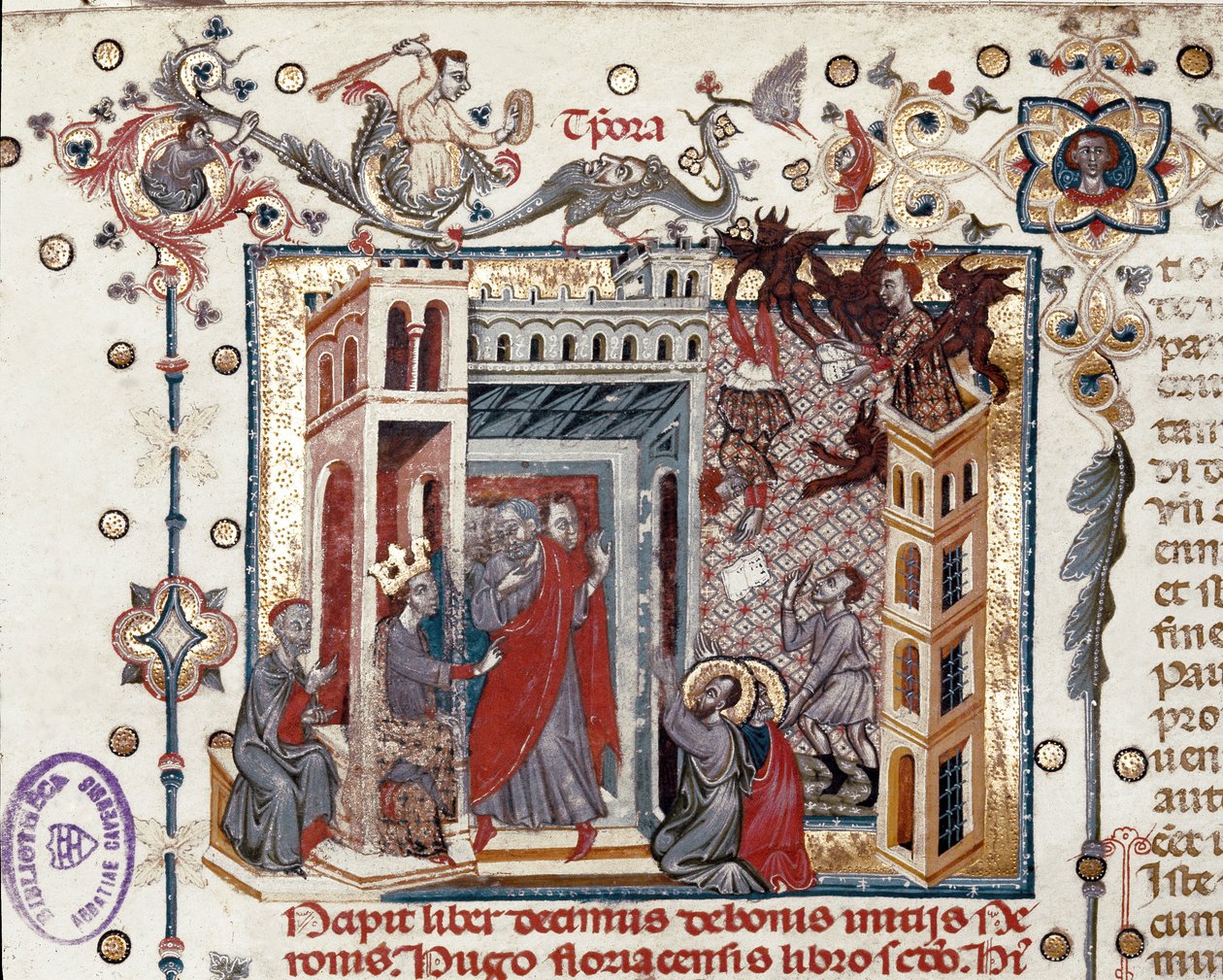 Simon Magus, the Emperor Nero, and the Apostles, miniature from Speculum Historiale, Part I, by Vincent de Beauvais by Italian School