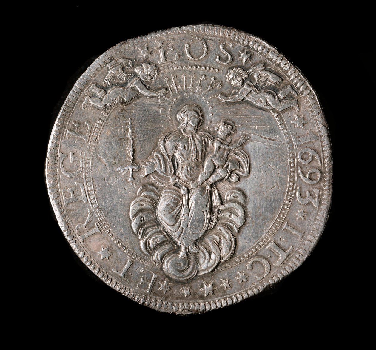 Currency of the Republic of Genes: Five Ecus Silver Coin. 1693. Back by Italian School