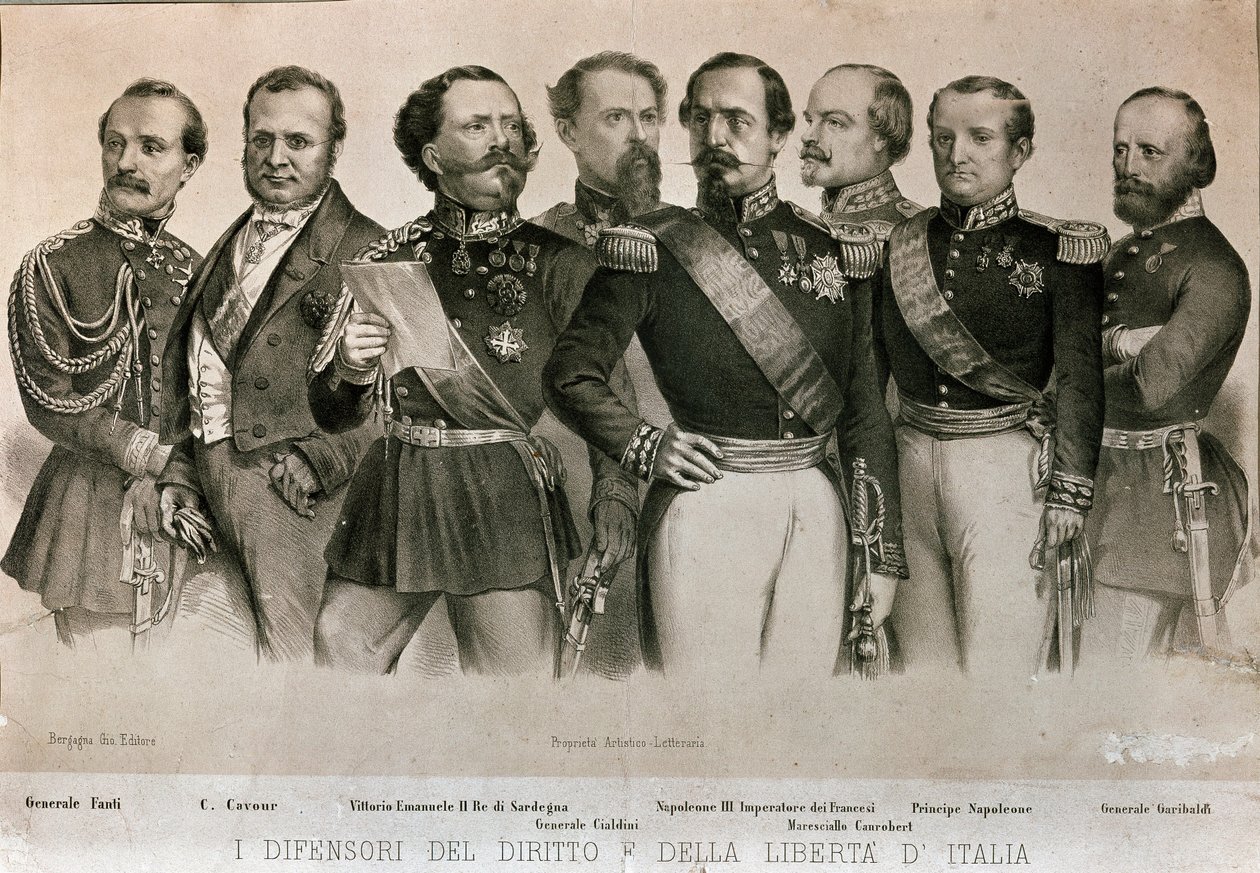 Defenders of the Law and Liberty of Italy: General Manfredo Fanti, Camillo Benso, Count of Cavour, King of Sardinia Vittorio Emanuele II, General Enrico Cialdini by Italian School