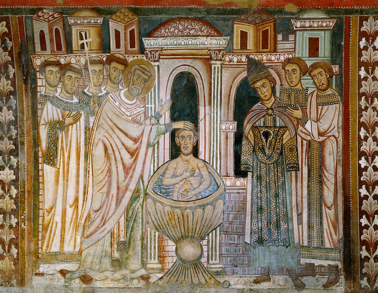 Emperor Constantine, having been cured of leprosy (detail) by Italian School