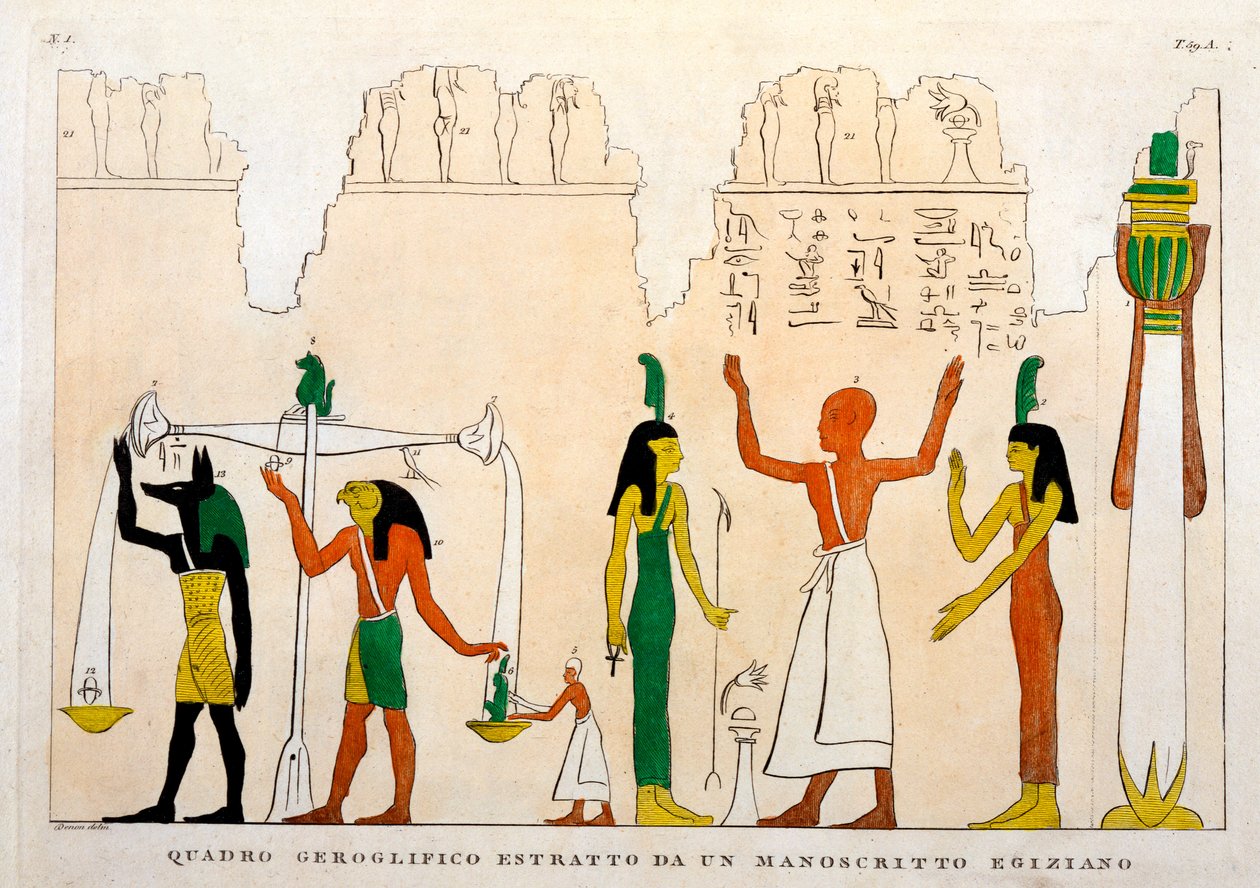 Excerpt from an Egyptian hieroglyphic manuscript, engraved by Dominique Vivant, Baron de Denon by Italian School