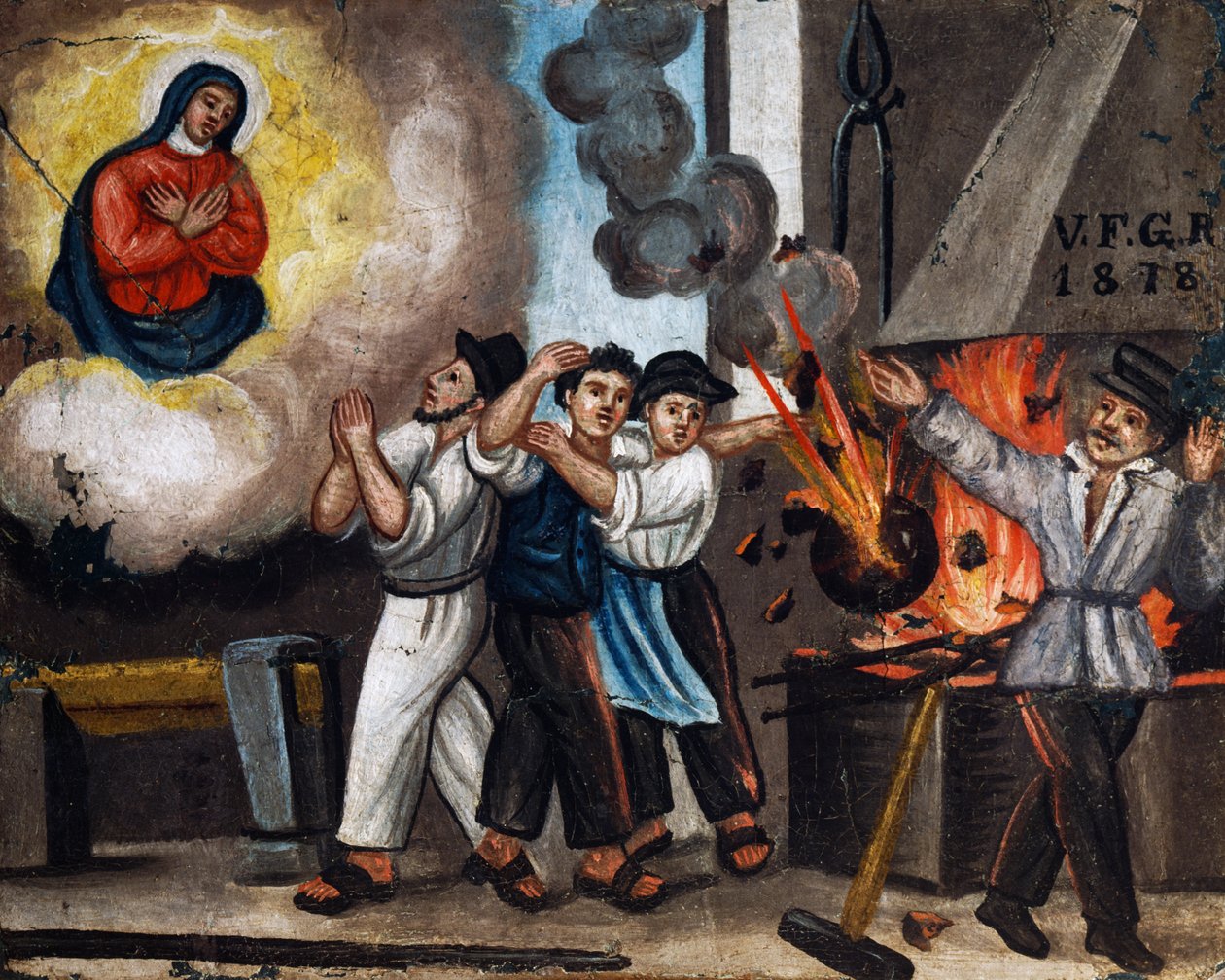 Explosion at work, ex-voto by Italian School