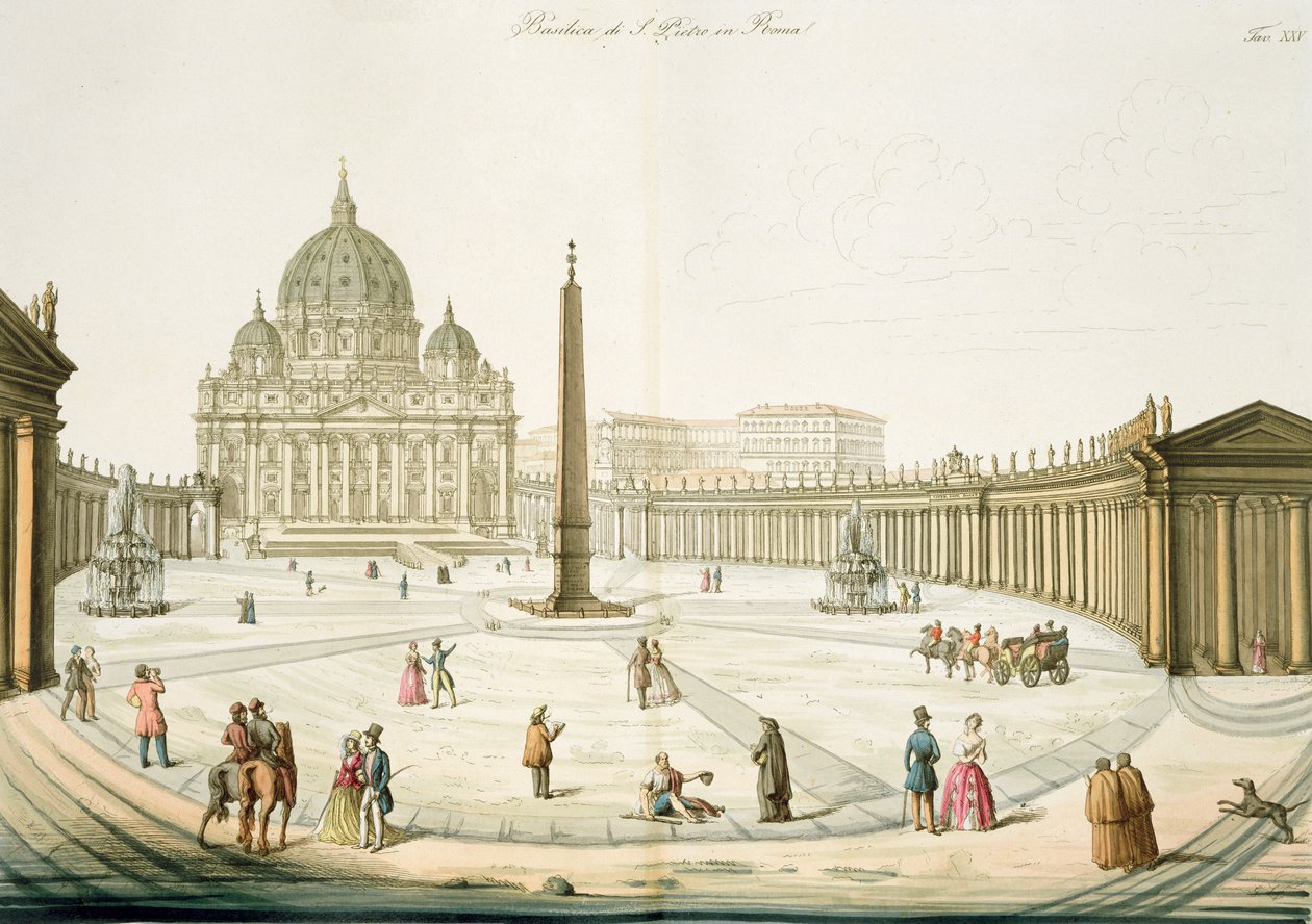 Facade of St. Peters in Rome with the Piazza in front, plate 25 from Part III of The History of the Nations, engraved by G. Lago by Italian School