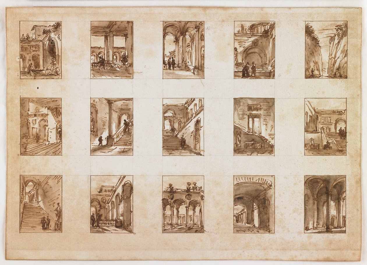 Fifteen Miniature Architectural and Italian Views by Italian School