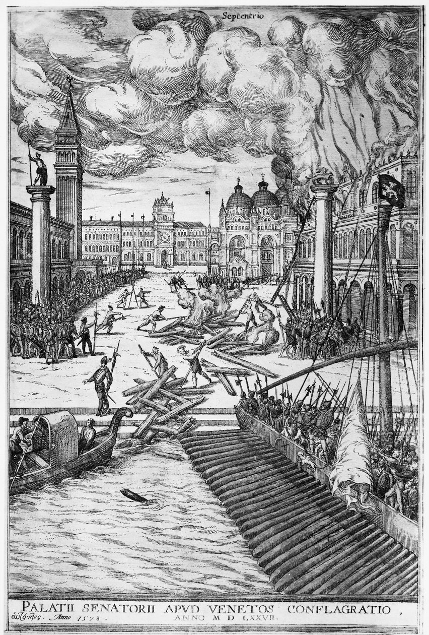 Fire at Doge's Palace in Venice by Italian School