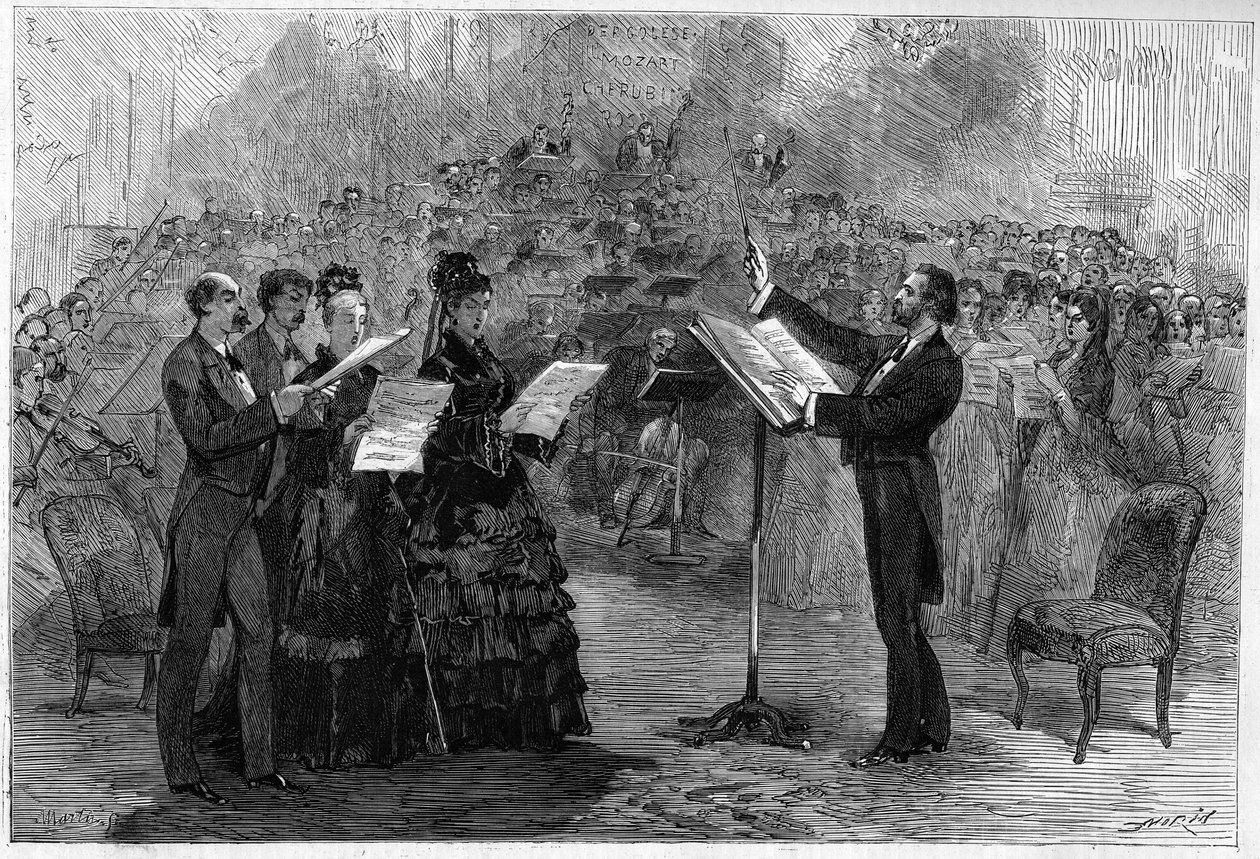Giuseppe Verdi conducting the Requiem Mass at the Paris Opéra-Comique in 1874 by Italian School