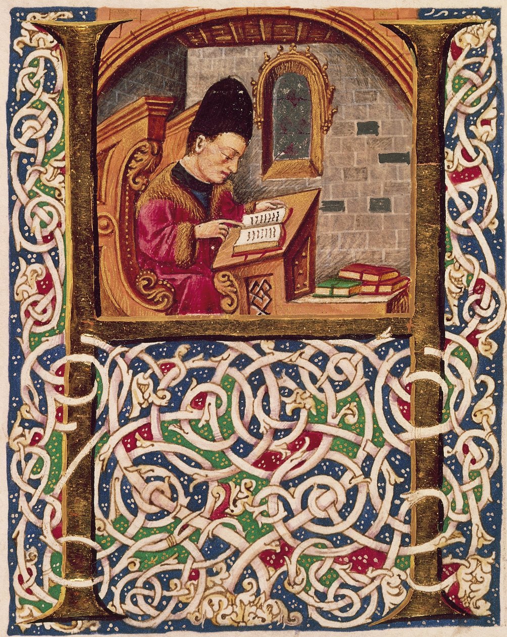 Initial Capital Letter Depicting a Man Wearing a Hat by Italian School
