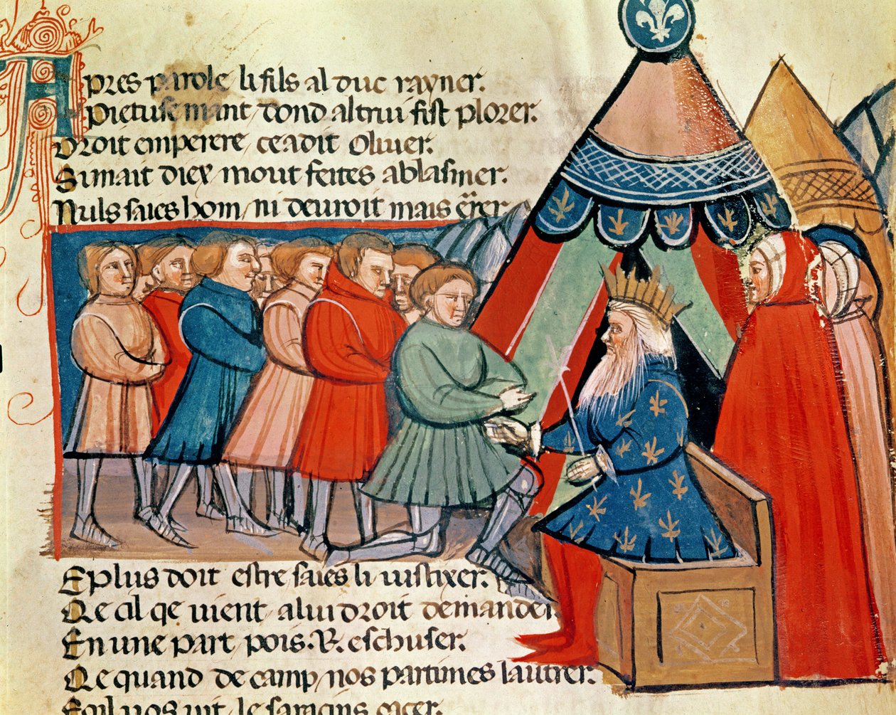 Knights pledging their allegiance to Charlemagne (742-814) from a ...