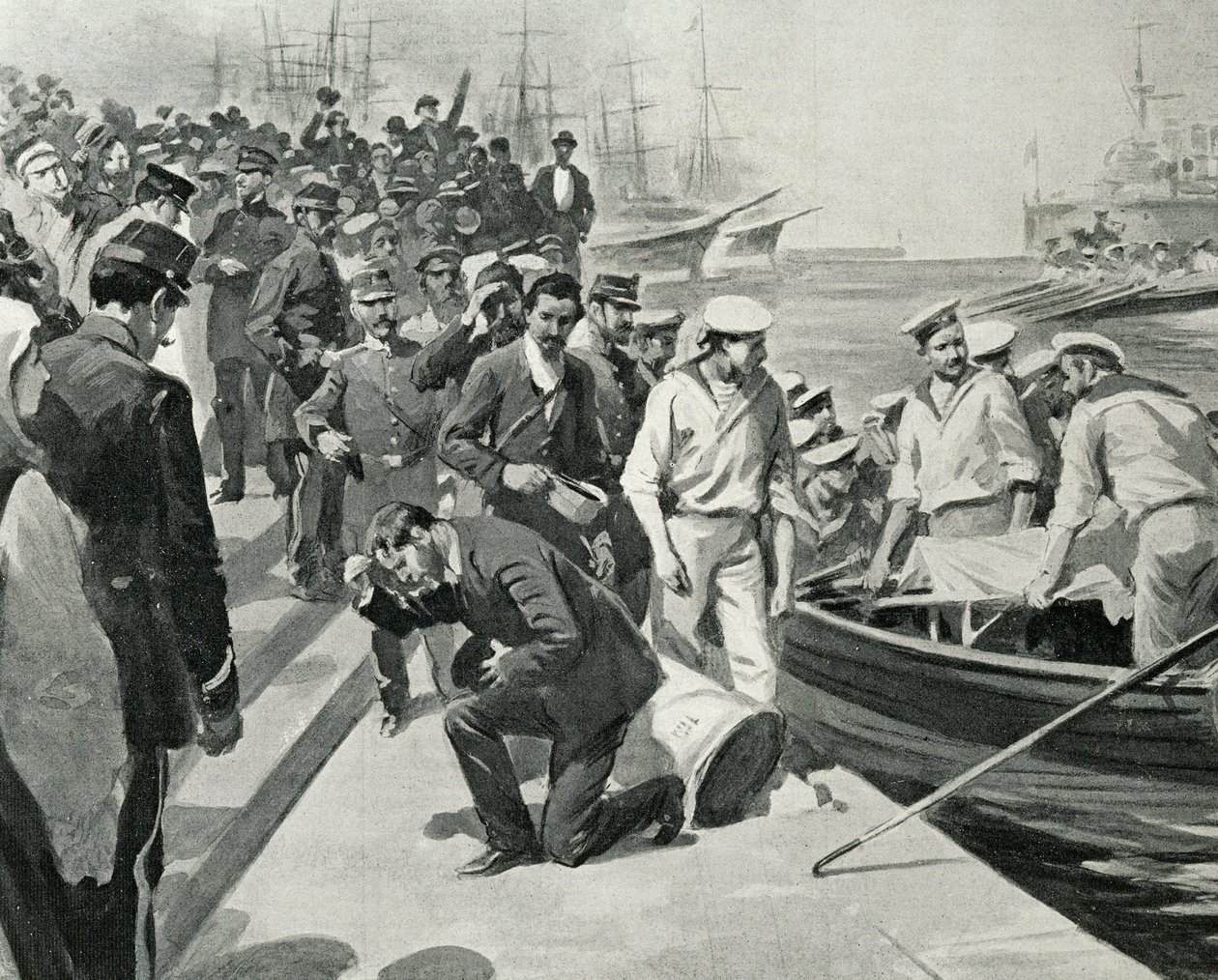Mutiny of the Russian battleship Potemkin landing at Constanta, Illustration from L