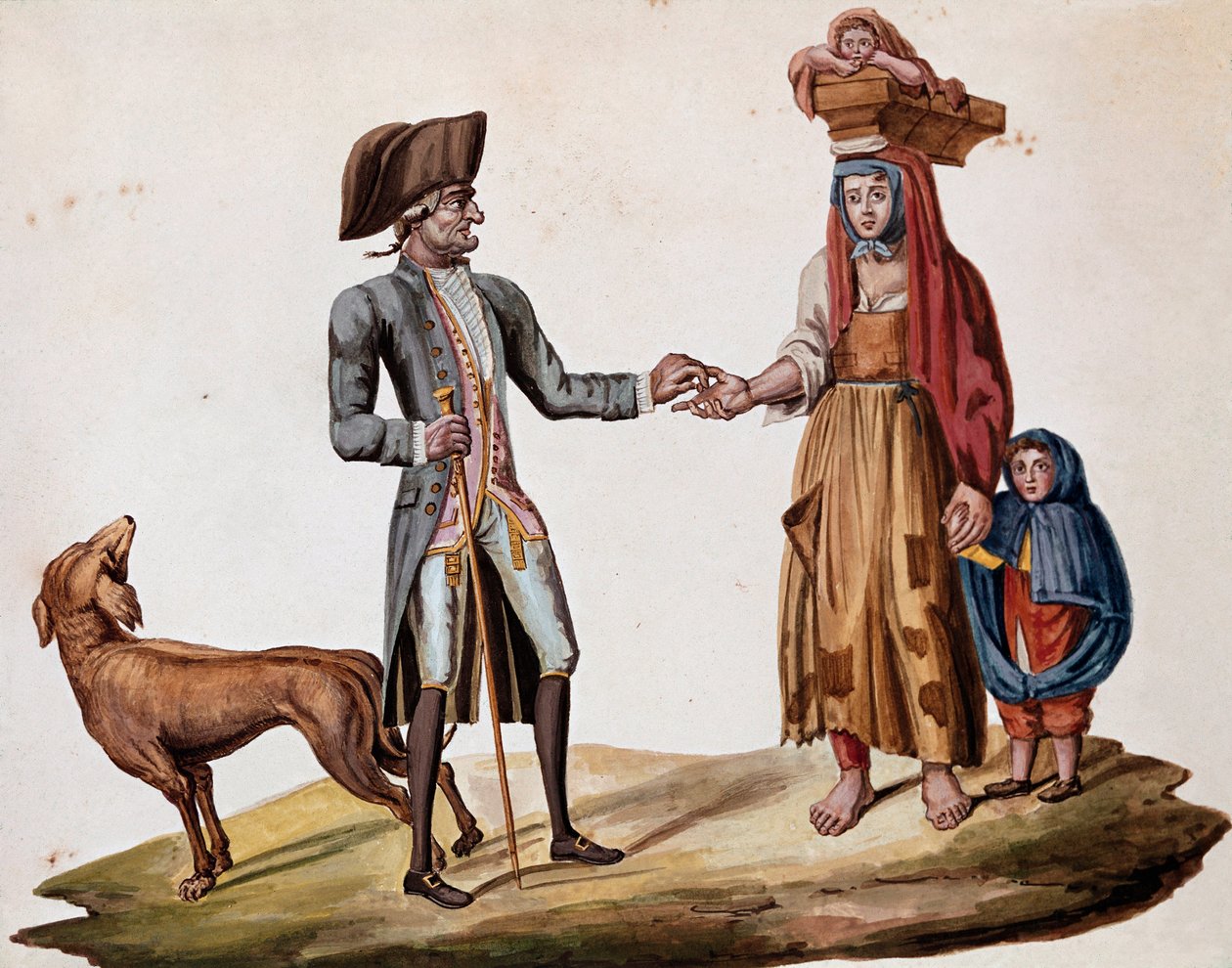 Old Neapolitan Trades: A Noble Gives a Coin to a Palmiscian by Italian School