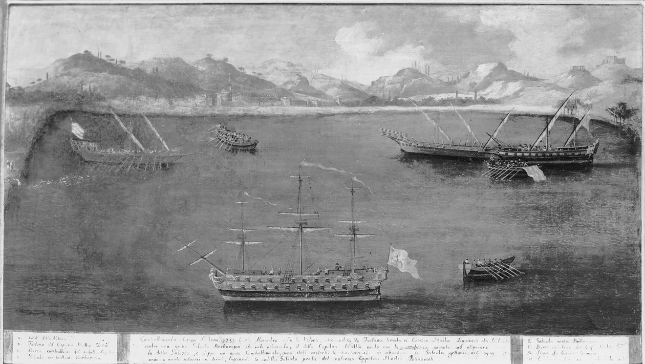 One of the Naval Exploits of the Famous Sailor, Mattio Ivanovich da Dobrota, c.1730 by Italian School
