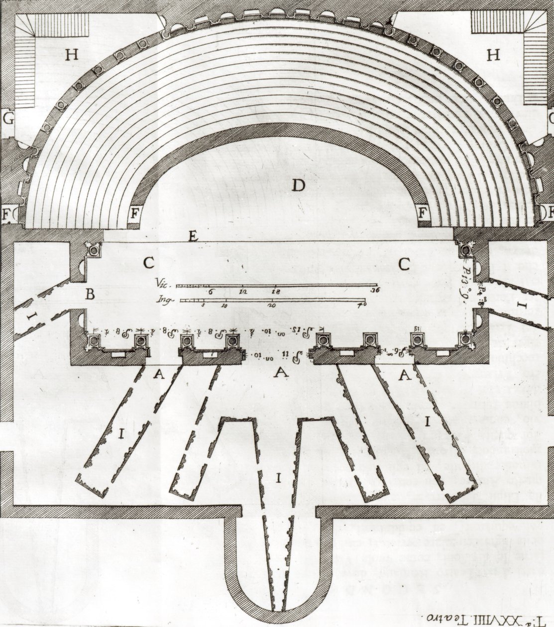 Plan of the Olympic Theatre, Vicenza, designed by Andrea Palladio (1508-80) built in 1580-85 by Italian School