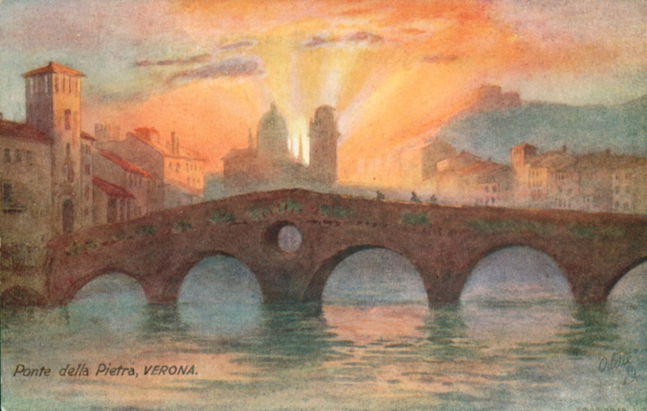 Ponte Pietra, Oldest Roman Bridge, Verona, Italy by Italian School