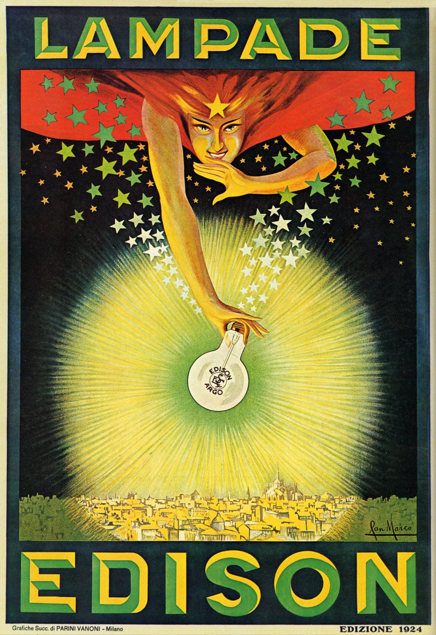 Poster Advertising Edison Light Bulbs, Milan, Italy by Italian School