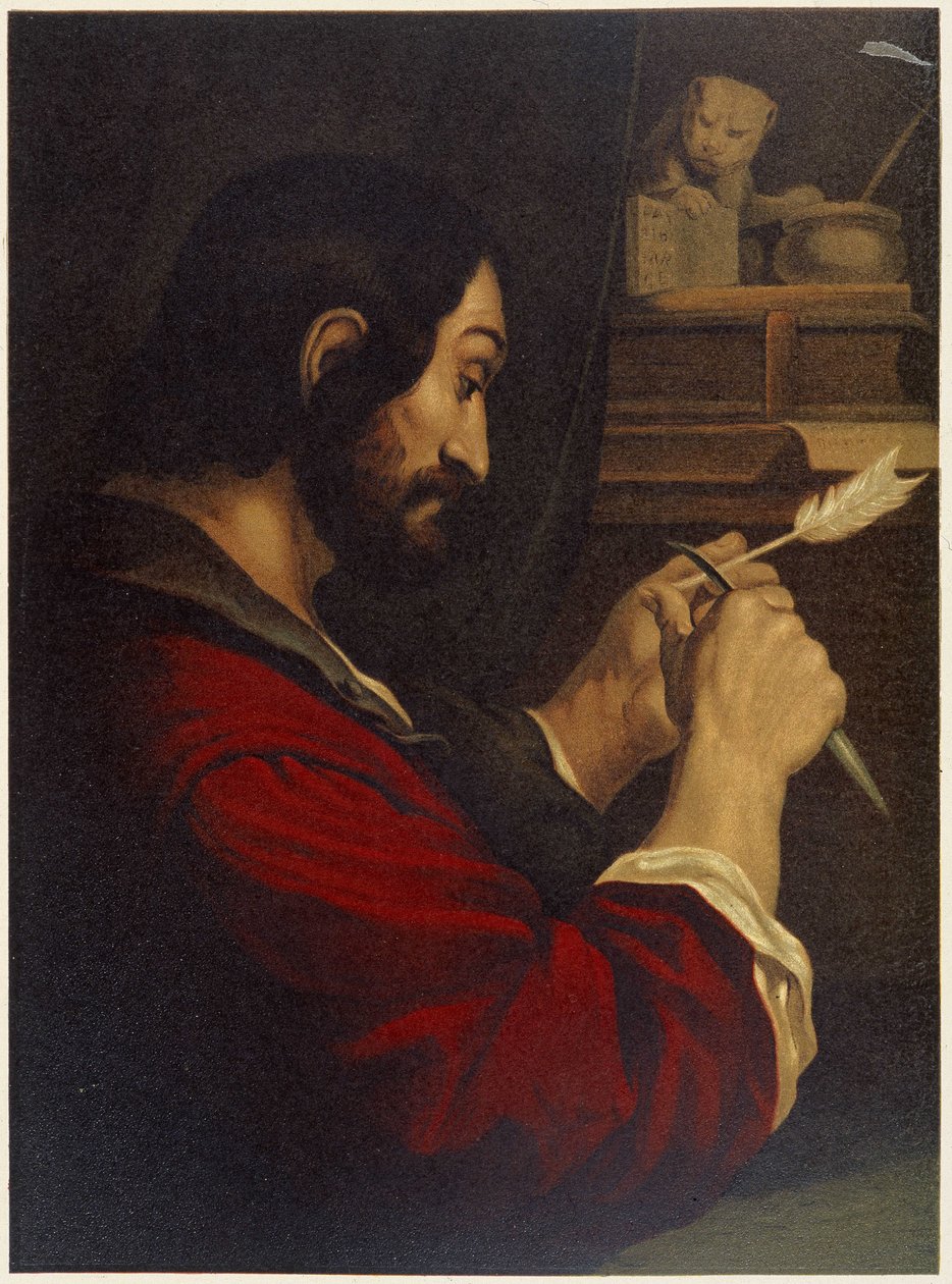 Saint Mark carving a pen - in Aurea Bibbia Classica: Storia della Rivelazione Divina nell